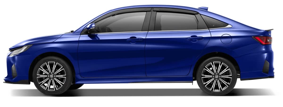 Toyota Vios warna Nebula Blue Metallic, pandangan sisi