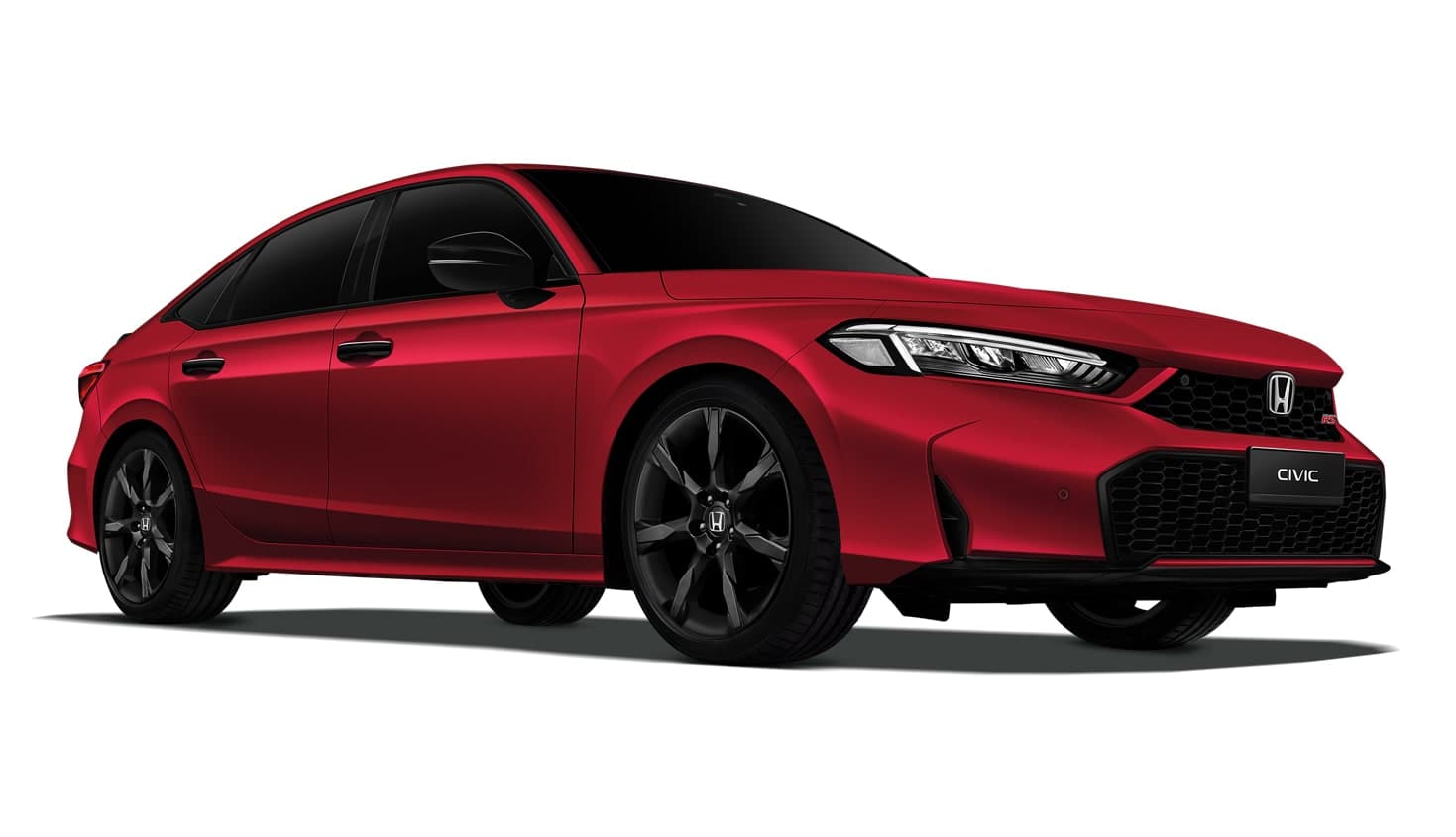 Honda Civic RS warna merah, pandangan hadapan tiga suku