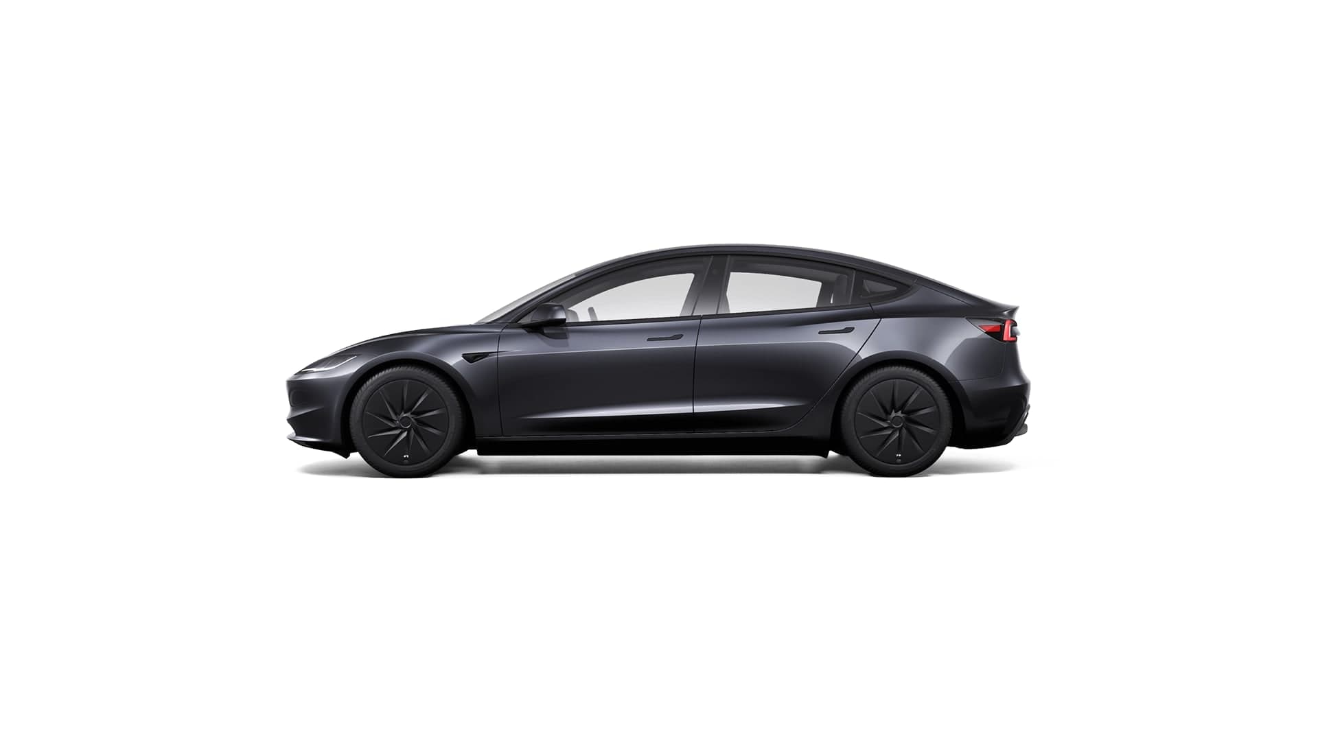 Tesla Model 3 warna Stealth Grey, pandangan sisi