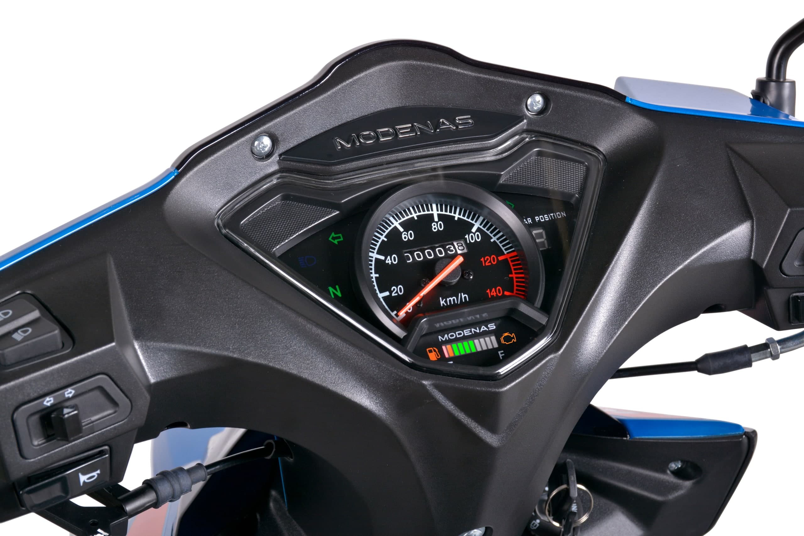 Panel meter analog Modenas Kriss 110 dengan dail hingga 140 km/j, odometer dan bar tolok minyak berwarna