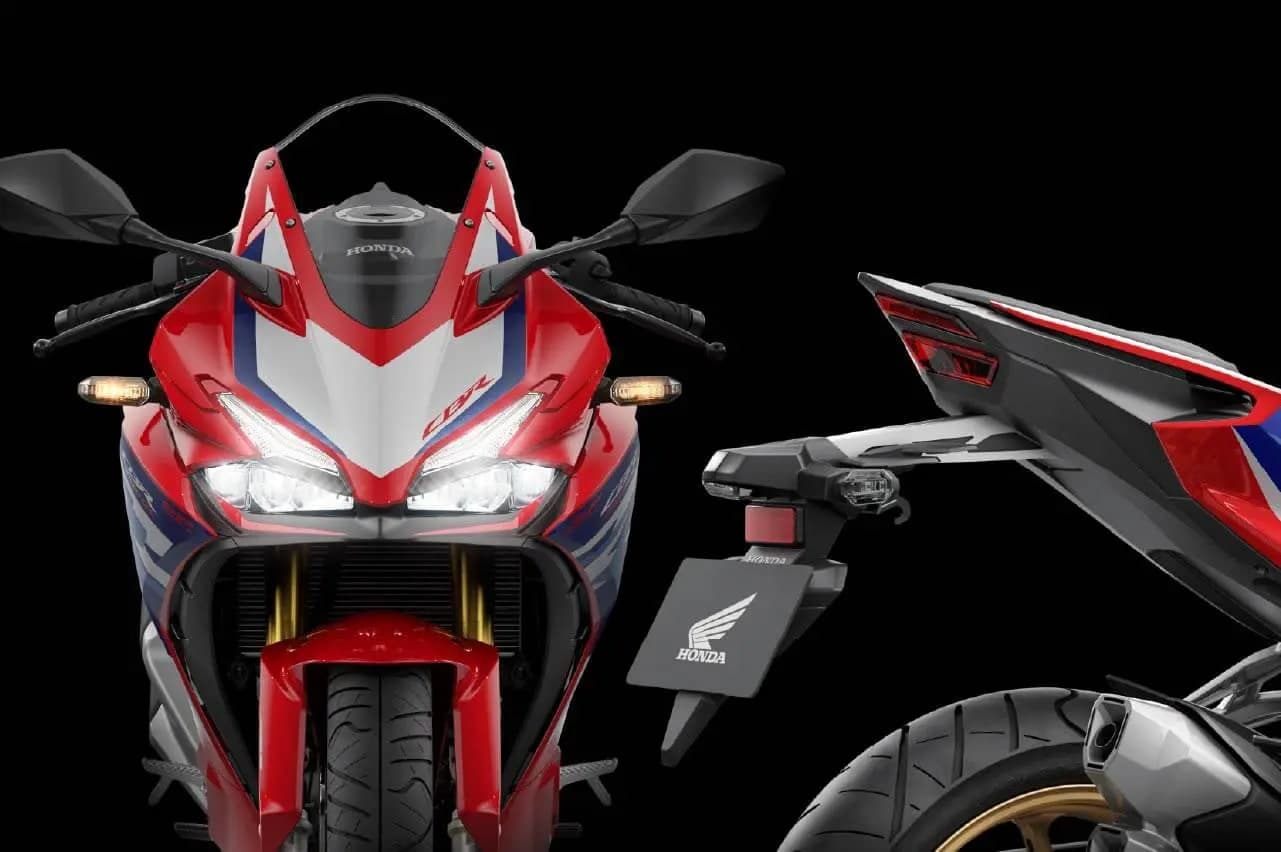 Lampu utama LED dan lampu belakang Honda CBR250RR tricolor dalam satu paparan gabungan